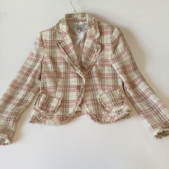 Zara Jackets & Blazers - Zara Basic 8 Blazer Pink Cream Tan Boucle Tweed